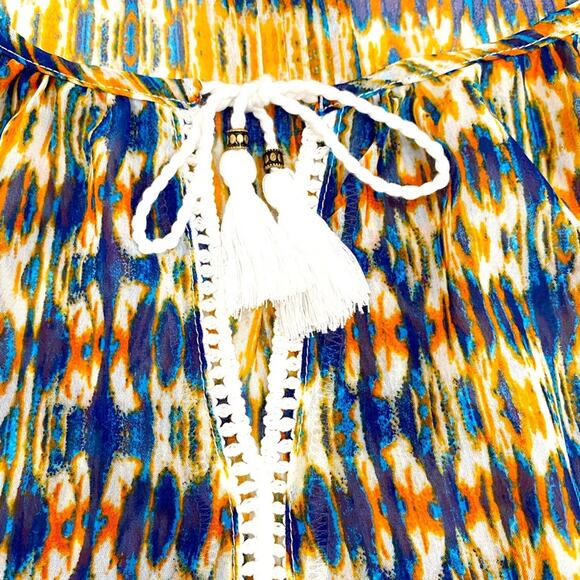 Hannah Multicolor His Lion Tassel Tie Front Crochet Detail Blouse, Size Medium - Picture 4 of 11